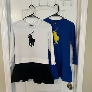 Bundle: Ralph Lauren Girls' Polo Pony Long Sleeve Dress - White with Black Pony